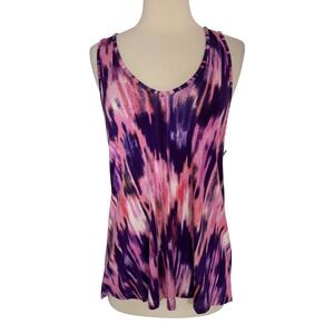 Tart Womens Abstract Ikat Print V-Neck Tank Top Purple Pink Strappy Back Size S